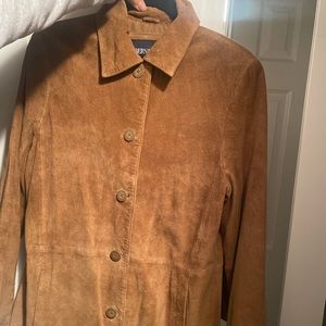 Camel Tan Suede Leather Jacket Mid Length